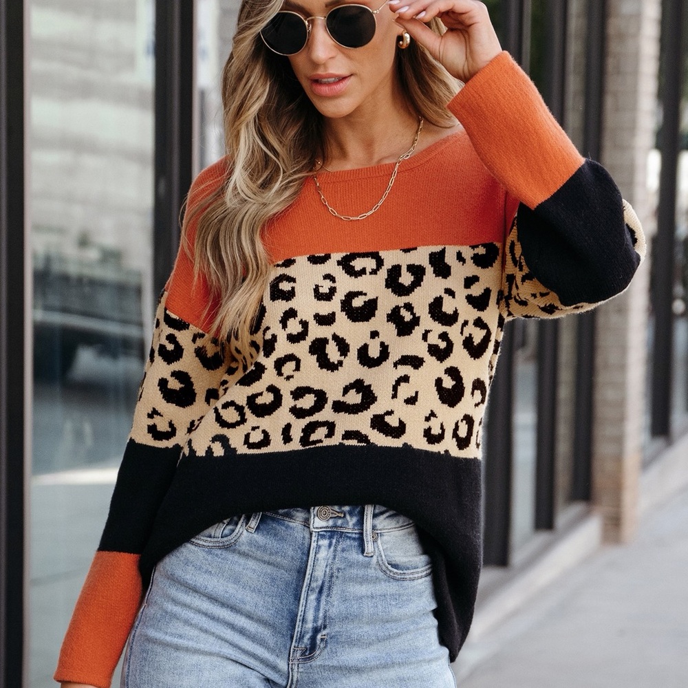 Cupshe Orange and Black Leopard Print Sweater - Picture 3 of 7